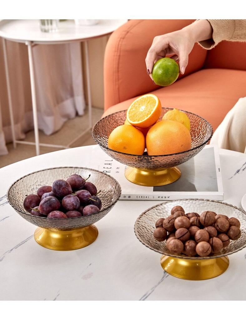 PET Fruit Plate With Base Hammered Pattern Tall Bar Living Room Fruit Plate Transparent Creative Fruit Plate Food Grade Snack