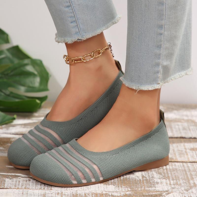 Fashion Women's Flat Shoes Autumn New Round Head Shallow Mouth Mesh Cloth Breathable Soft Sole Non-slip Milk Low Top Shoes