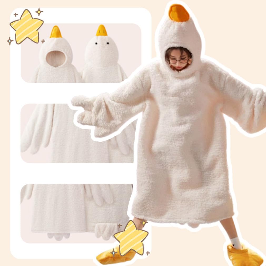 Goose Kigurumi Pajamas for Women and Plus Fluffy Hooded with Cute Animal Fluffy Warm Warm for Cold Weather [MTKCNTL] Men, Size, Shoes, Couples'