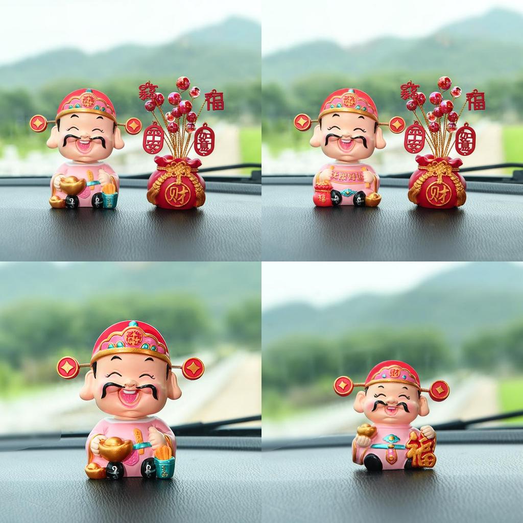 Feng Shui Resin Fortune God Car Ornament With Moving Head For Prosperity And Celebration