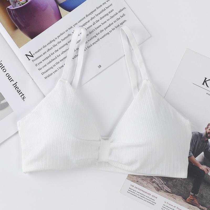 Ice Silk Ribbed Back Wrap Chest Adjustable Strap Bandeau Wire-Free Bra for Women