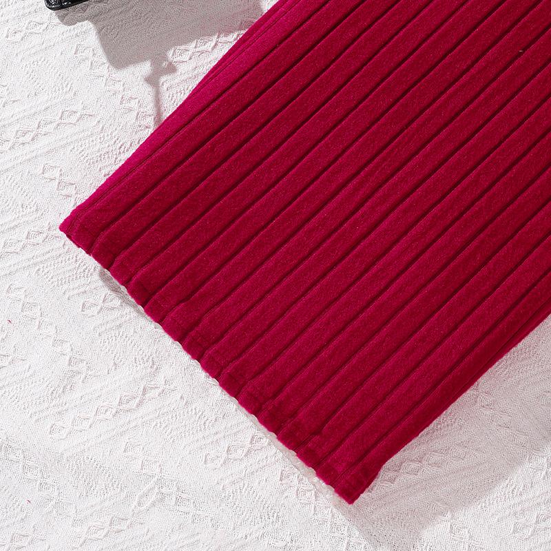 Big Girl Autumn Winter New Knitted Long Sleeve Beaded Blouse Strap Dress Set