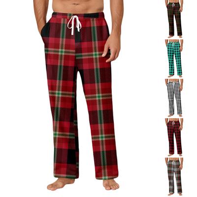 Herren Kordelzug Tasche Freizeithose Karomuster Streifenprint Tasche Freizeithose Haus Pyjamahose