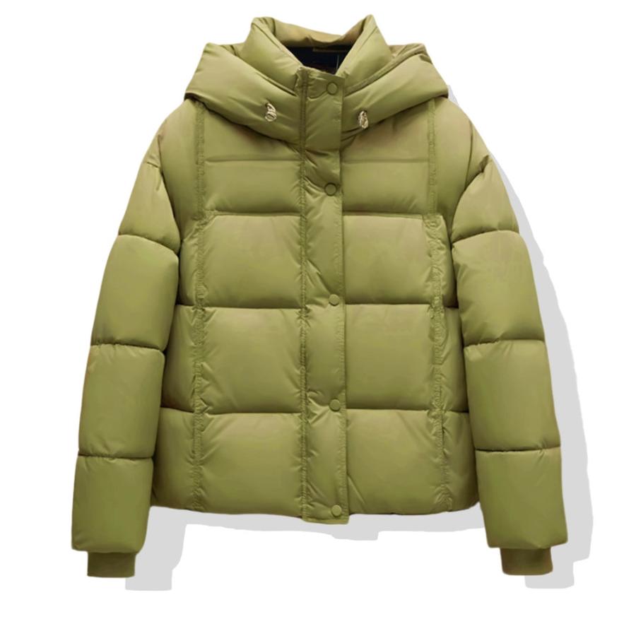 

New Fall Winter Solid Puff Sleeve Casual Loose Bread Shirt Thick Warm Down Quilted Jacket M светло-зеленый