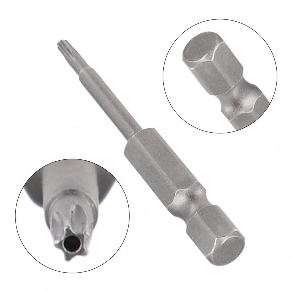 1pc 50mm 1/4 Hex Shank Magnetic Five-point  for Torx Screwdriver Bit With Hole T8-T40