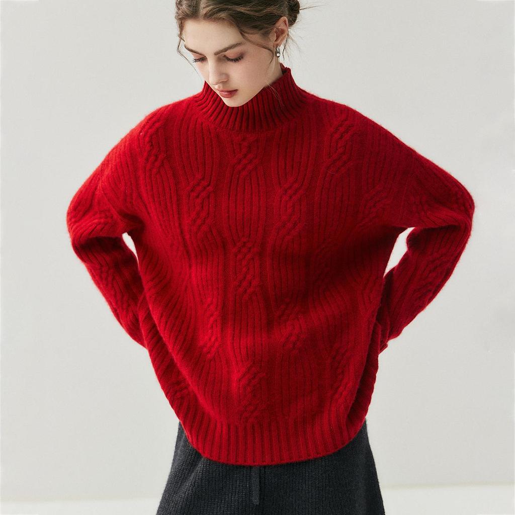 Cozy Oversized Jacquard Cashmere Sweater for Autumn & Winter