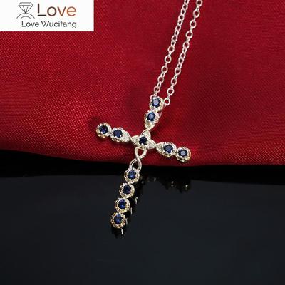 925 Stamped Silver Blue Crystal Cross Pendant Necklace for Women Christmas Gifts Fashion Wedding Party Fine Noble Jewelry