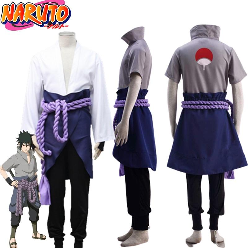 Naruto Uchiha Sasuke Full Outfit White Cosplay Costume With Zipper For Role Play Gift