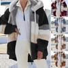 Cappotto invernale da donna, color block, maniche lunghe, cardigan con cerniera, vestibilità larga, caldo, peluche, taglie forti, giacca da donna, abbigliamento invernale