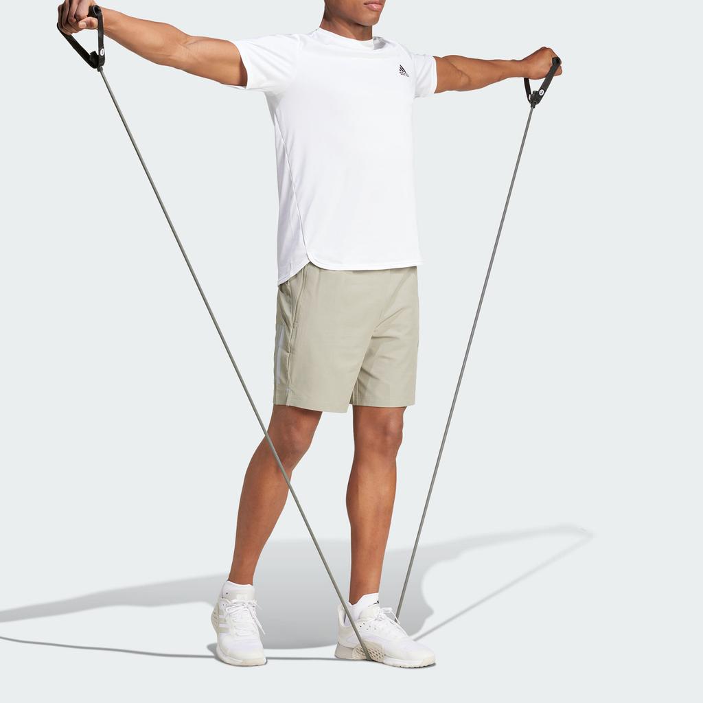 Adidas Gym+ Training Woven Shorts With Drawstring Elastic Waist Logo Print Fitted Sports Shorts Men Shorts Pebble-Grey IM7483