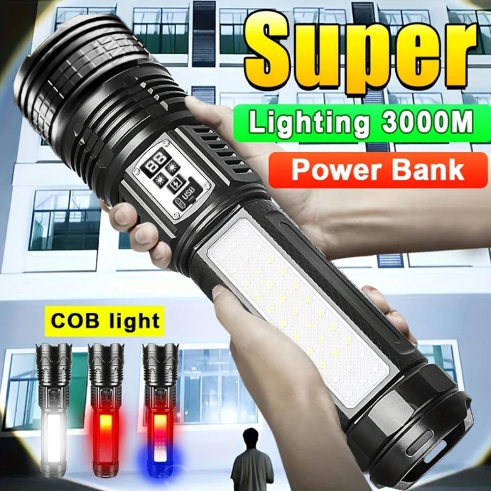 5000MAH Powerful dual light source flashlight built-in 18650 battery rechargeable Type-c flashlight fishing hunting flashlight