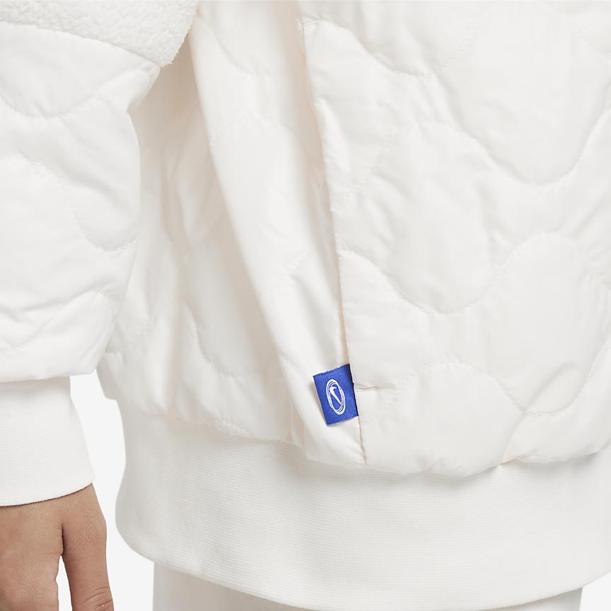 Nike Letter Logo Print Fleece Stand Collar Long Sleeve Jacket Women Jacket Ivory FB1821-118
