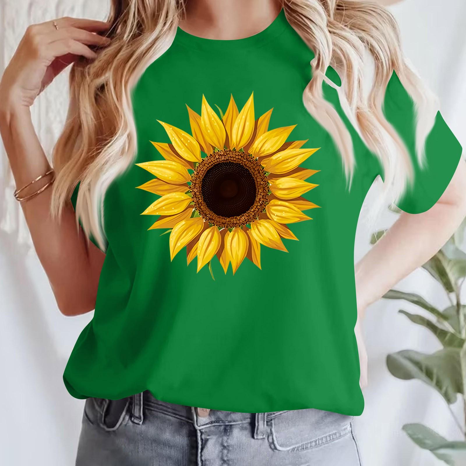 

Женская повседневная футболка с принтом, пуловер с круглым вырезом, топ с короткими рукавами XXL зелёный