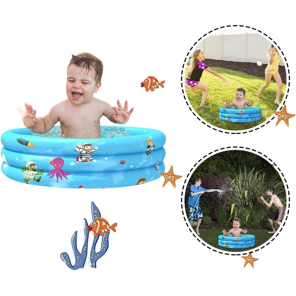 Planschbecken aufblasbar mit 3 Ringen, Sommer-Wasserspielbecken, Schwimmbecken für Kinder, Baby, Haustier, tragbares Schwimmbecken, Aufstellbecken