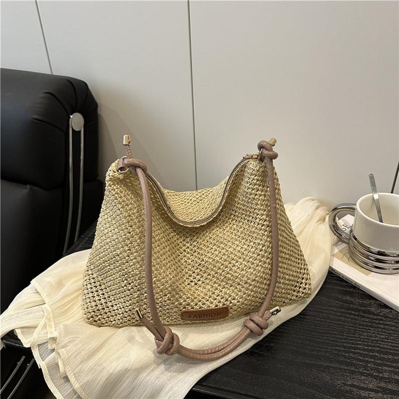 Summer lightweight casual weaving versatile simple solid color beautiful single shoulder underarm tote bag women