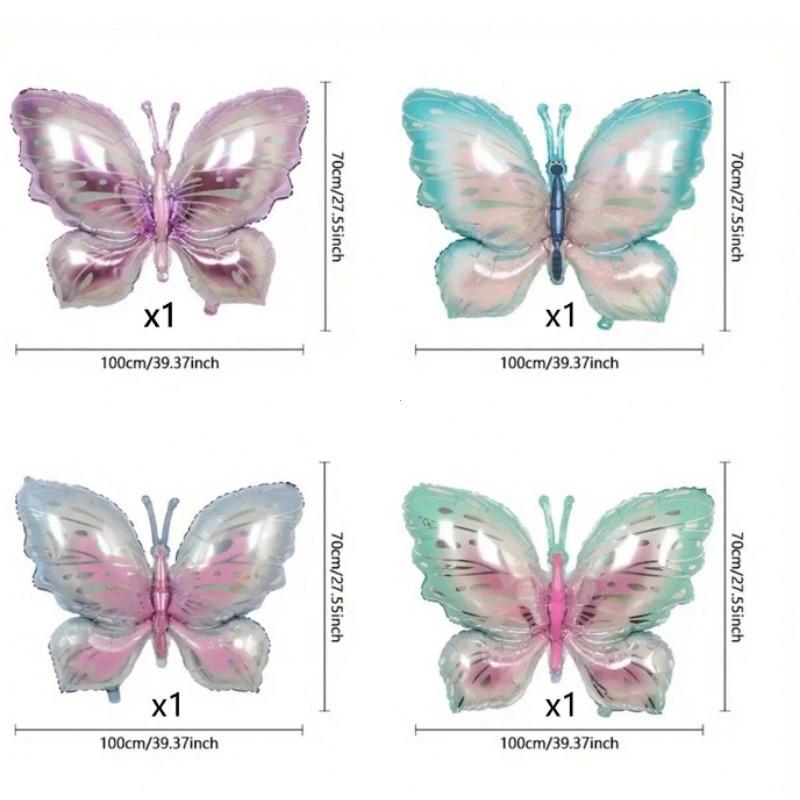 

4-color gradient butterfly 4-piece set, very beautiful butterfly-shaped aluminum film balloon, suitable for birthday party theme party decoration