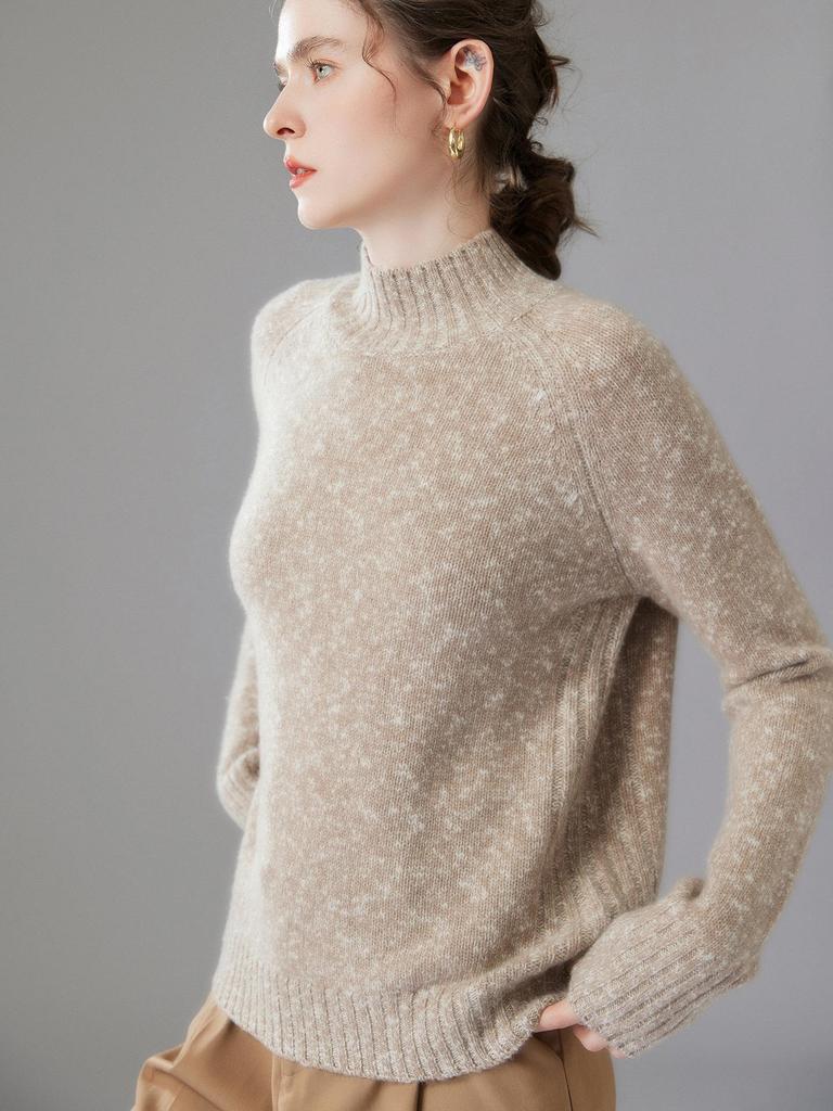 Women's Korean Style Floral Yarn Cashmere Sweater - Autumn/Winter Half-High Collar Loose Slimming Pullover