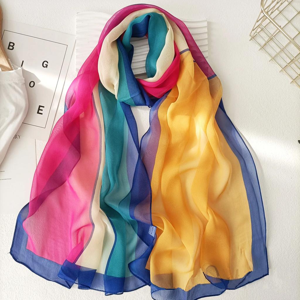160*50Cm Long Wraps Beach Sunscreen Scarves Silky Georgette Thin Soft Chiffon For Women Gradient Printing Scarf Shawls Hijab