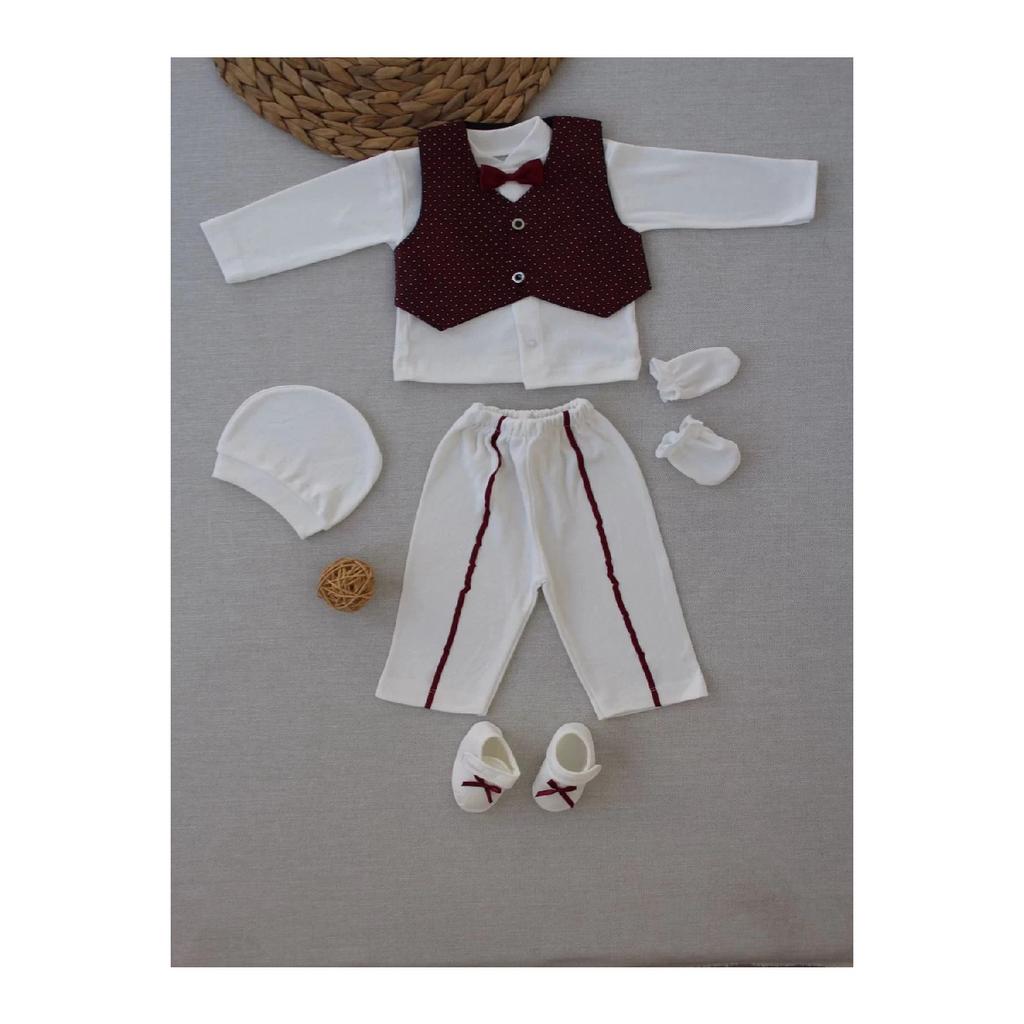 Dean Vest Bow Tuxedo Tuxedo Baby Boy Gift, Mevltlk, Circumcision 5 Pieces Of Set Burgundy