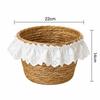 Natural French Style Desktop Woven Basket Oval Round Lace Trim Straw Storage Box Hand Woven Sundries Storage Box Desktop