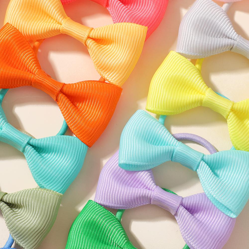 20/40pcs 2.75'' Solid Ribbon Bowknot Hair Rubber Band for Baby Girls Handmade Cute Bow Hair Ties Headwear Kids Hair Accessories