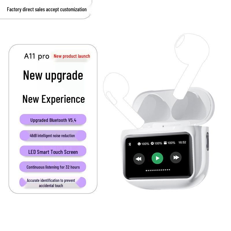 A11PRO Bluetooth TWS Earphones: Smart Touch, Color Screen, Noise Cancelling, Long Battery Life, Wireless, Multifunctional.