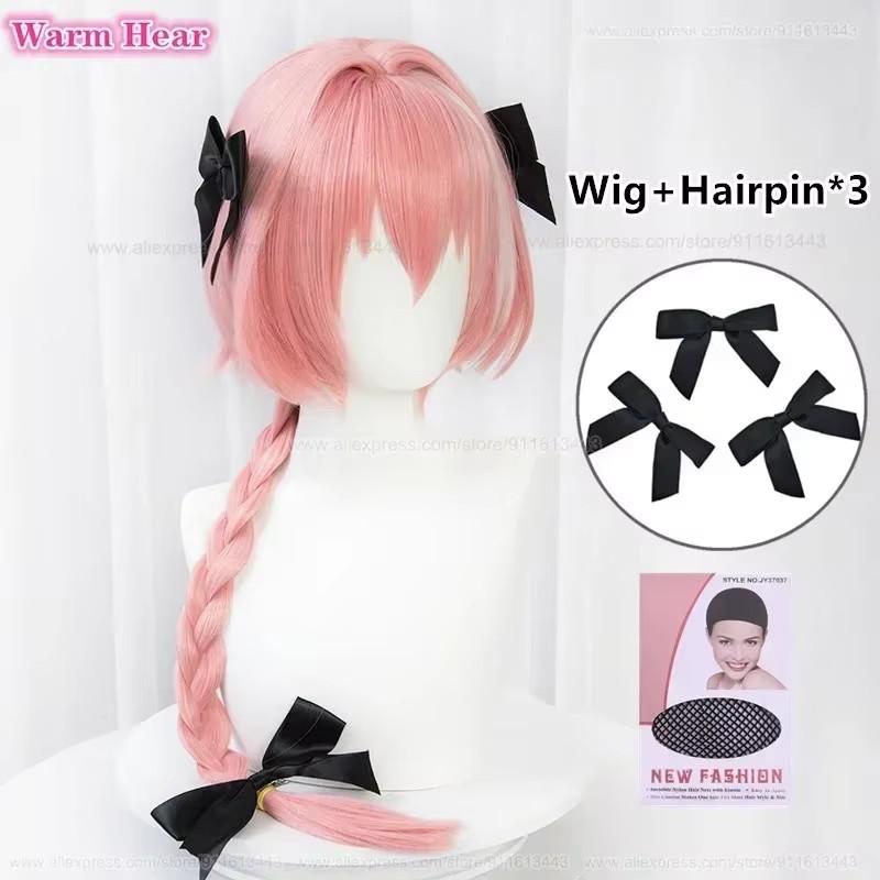 Anime Astolfo Synthetisch Lang 80cm Roze Highlights Vlecht Cosplay Anime Pruik En Haarspeld Hittebestendig Haar Pruiken + Pruikkap One Size pink