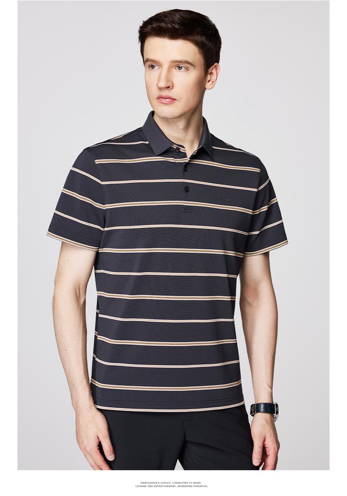 [Exquisite Embroidery Label] Summer New Business Classic Color Blocked Striped Short Sleeved Polo Shirt for Men