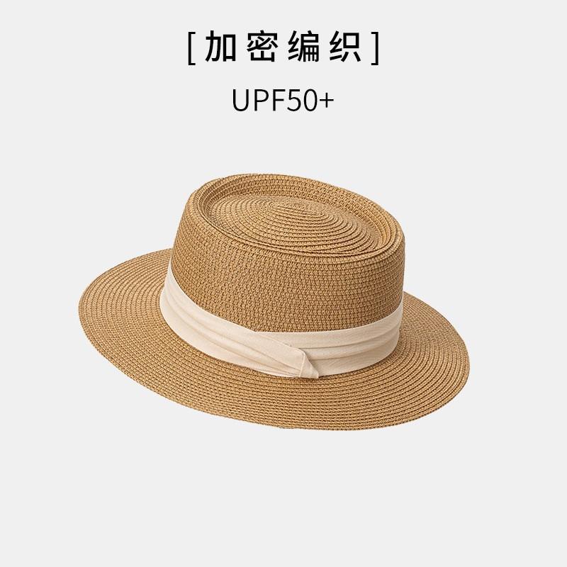 

Pure Handmade Straw Hat Women Old Money Style French Top Hat Beach Vacation Flat Top Sun Protection Hat Simple and Fashionable