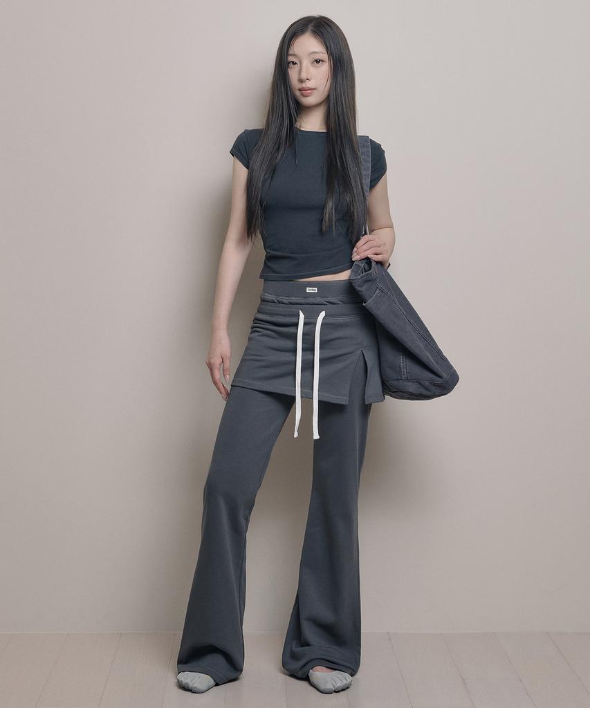 AWOSWEIB Double Waist Skirt Pants - Charcoal