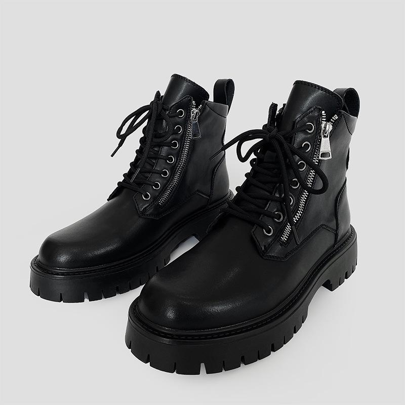 

2025 autumn new black Martin boots for men and women couples British style retro trend versatile thick-soled straight boots 38 чёрный