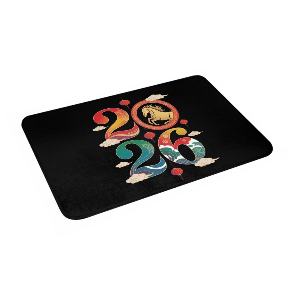 New Year Red Horse Pattern Front Door Mat Anti-Slip Indoor Waterproof Doormat Kitchen Bedroom Entrance Rug Carpet