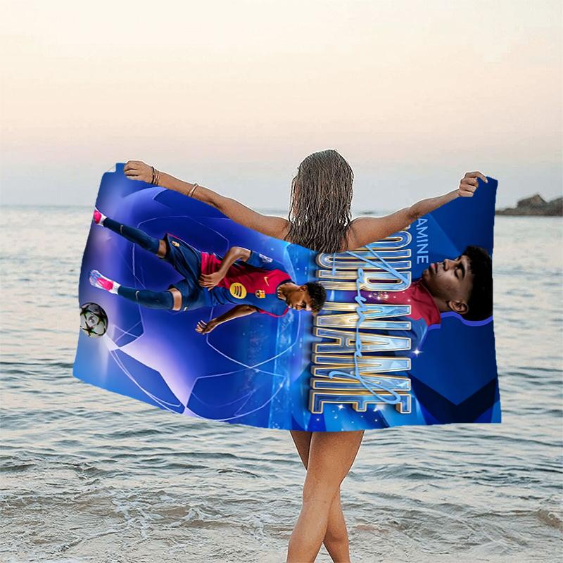 1pc Lamine Yamal Beach Towel with Custom Name, Beach and Seaside Swimming Pool Equipment, Fashion Pattern, Rectangular, Travel Essential