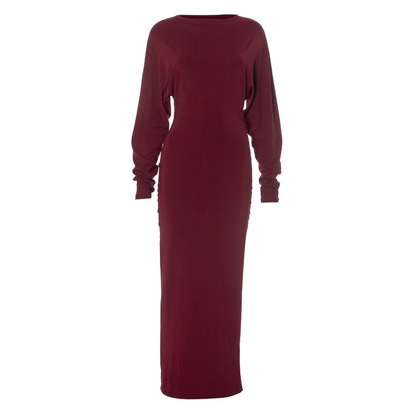 

Женское осеннее модное элегантное однотонное платье с длинным рукавом и большой открытой спиной L красный