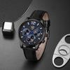 2PCS Set DEYROS Fashion Men's Watch Luxury Men's Leather Strap Calendar Watch Casual Men's Leather Quartz Watch Men's Gifts