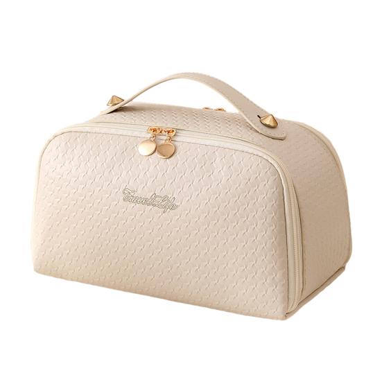 

Дорожная косметичка женская водонепроницаемая органайзер для косметики с верхней ручкой косметичка с влажным отделением для деловых поездок отпуска бежевый