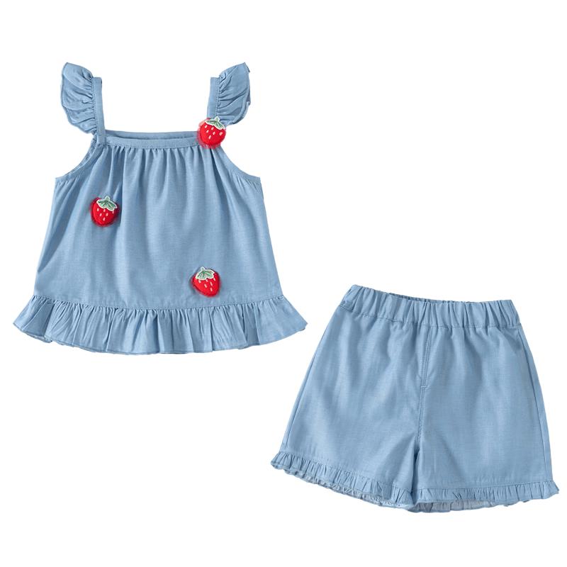 Girls  Summer Denim Strap Top and Pants Set 90