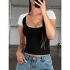 Women Black White Raglan Sleeve Square Neck Fitted Cropped T Shirt