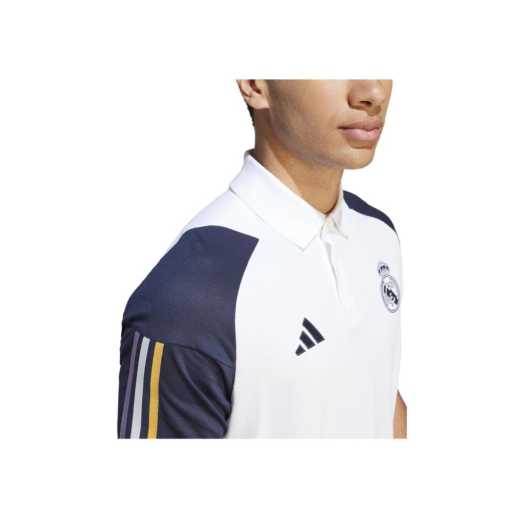 Adidas Real Madrid 2023-2024 Season Comfortable Color Block Badge Pullover Short Sleeve Polo Shirt Men Polo Shirts White IB0844