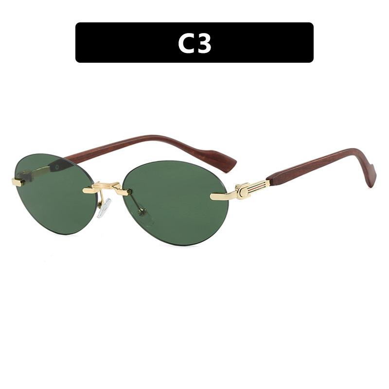 

Frameless trimmed oval sunglasses for fashion shows and street snaps, UV protection, sun protection and stylish sunglasses темно-зеленого