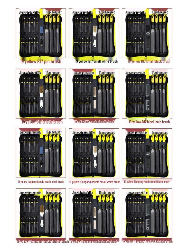 19-Piece Metal Steel File Set: Includes Flat, Triangular, and Semicircular Files for Grinding Iron
