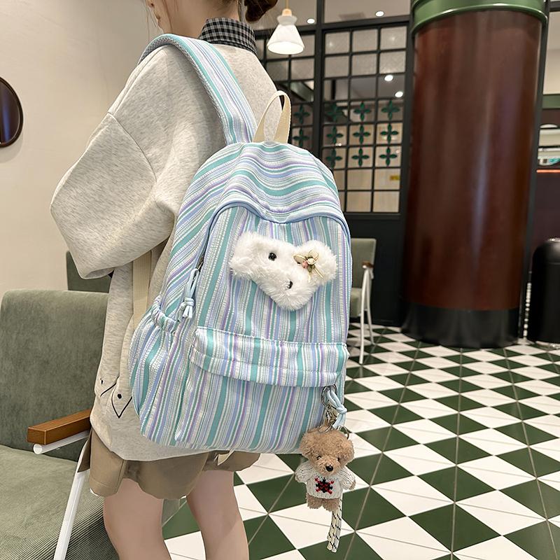 Student School Bag Women's Striped Print Backpack Large Capacity Backpack