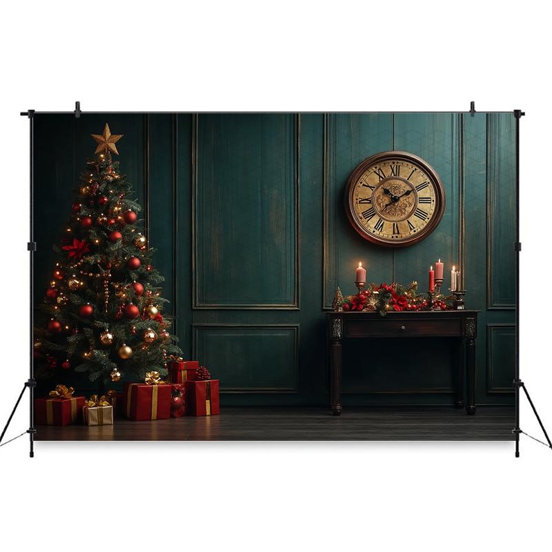 Mocsicka Christmas Photography Background Home Xmas Tree Dark Green Wall Decorations New Year Party Photo Backdrop Studio Banner