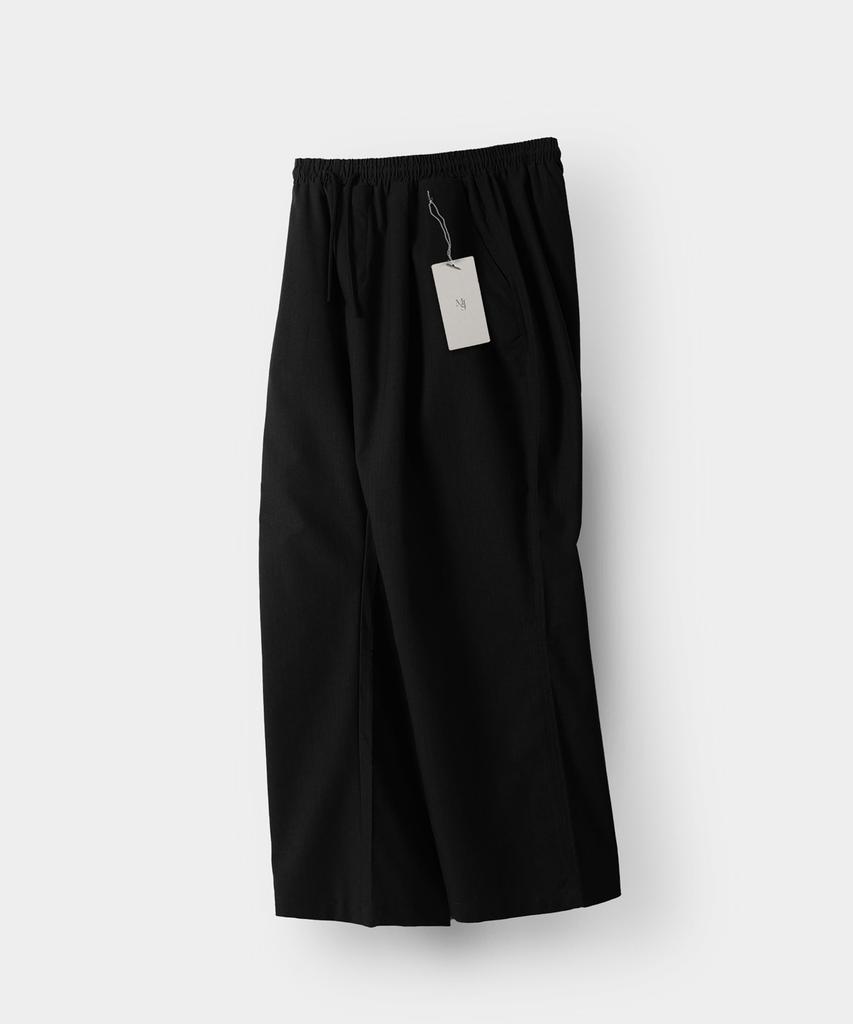 MOOD INSIDE [Set] Semi-Over Pigment Half Shirt + Single-Pleat Linen-Like Wide Elastic Pants