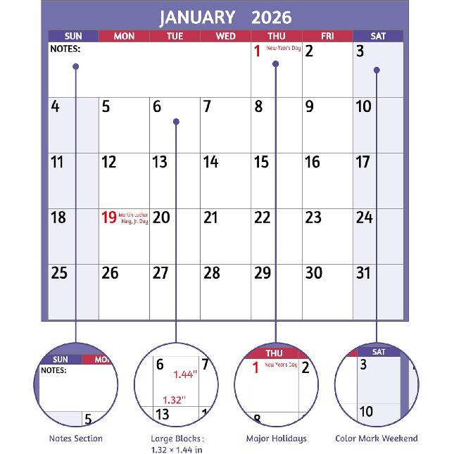 2026 Dry Erase Calendar – Large Yearly Wall calendar 2026, 38.2'' x 25.2'', 2-Side Reversible Calendar 2026, Vertical/Horizontal, Jan 2026 – Dec