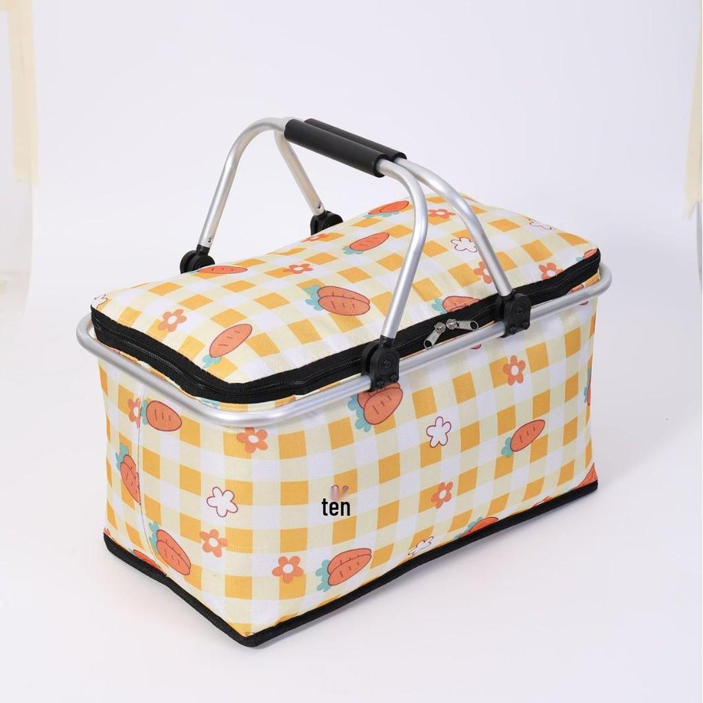 Foldable Insulated Picnic Basket Lunch Bag - Portable Summer Cooler with Ice Pack and Aluminum Foil Insulation