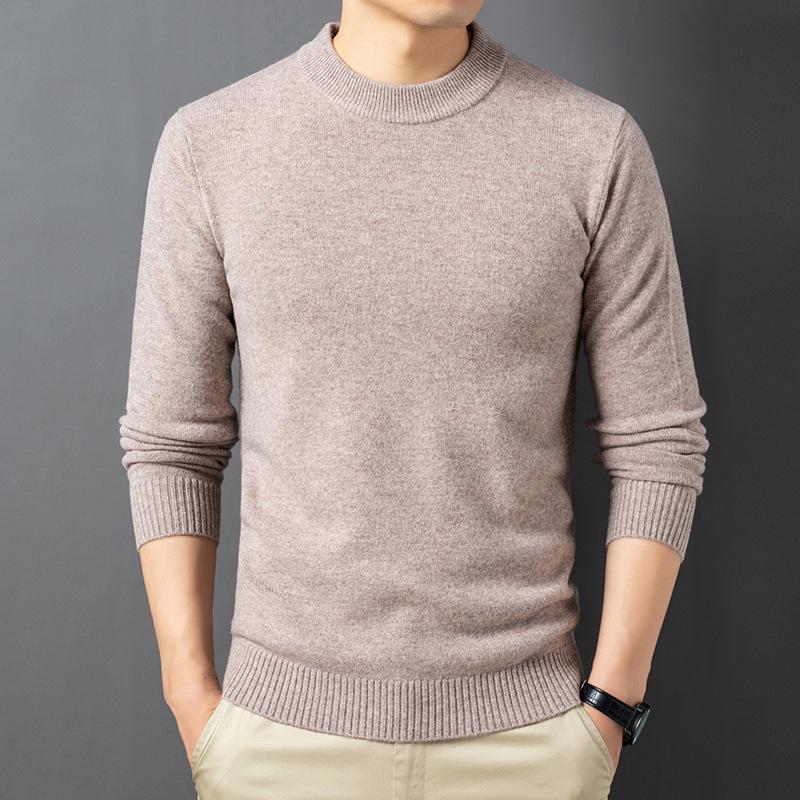 2025 Men's Pure Wool Round Neck Knit Sweater - Casual Long Sleeve Autumn/Winter Collection