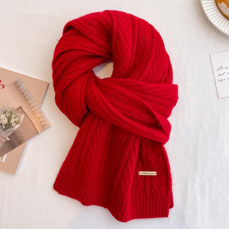 Wool knitted beige scarf, winter girls' new high-end versatile scarf neck protection couple