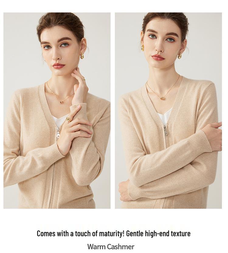 Elegant Women's Autumn/Winter V-Neck Cashmere Cardigan - Solid Color, Warm, Loose Slimming Fit