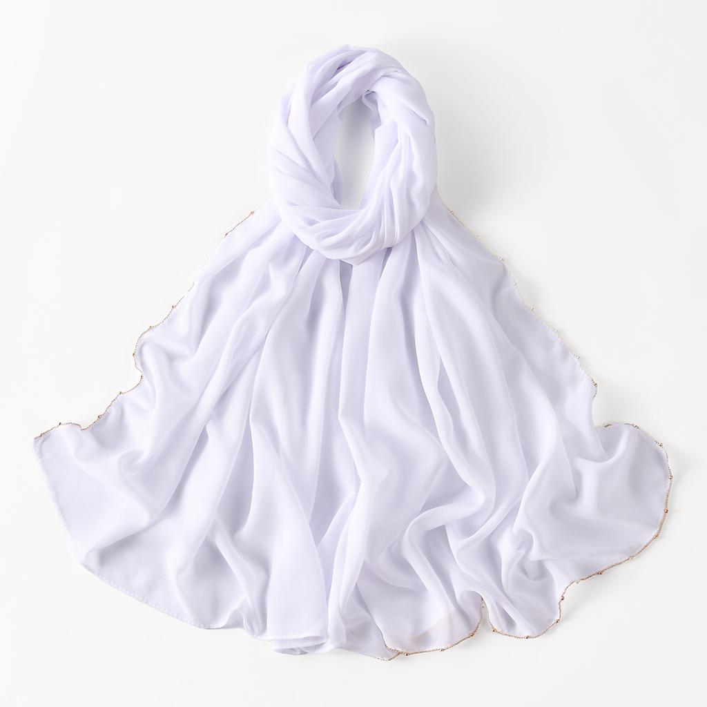 Muslim Chiffon Hijab Women Glitter Chain Edge Premium Chiffon Scarf Solid Color Plain Shawl Unique Edge Design Headscarf Wraps